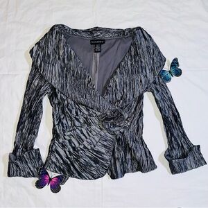 Y2K 90s Pleated Top Blouse Surplice Shirt Size 6 Whimsy Gothic